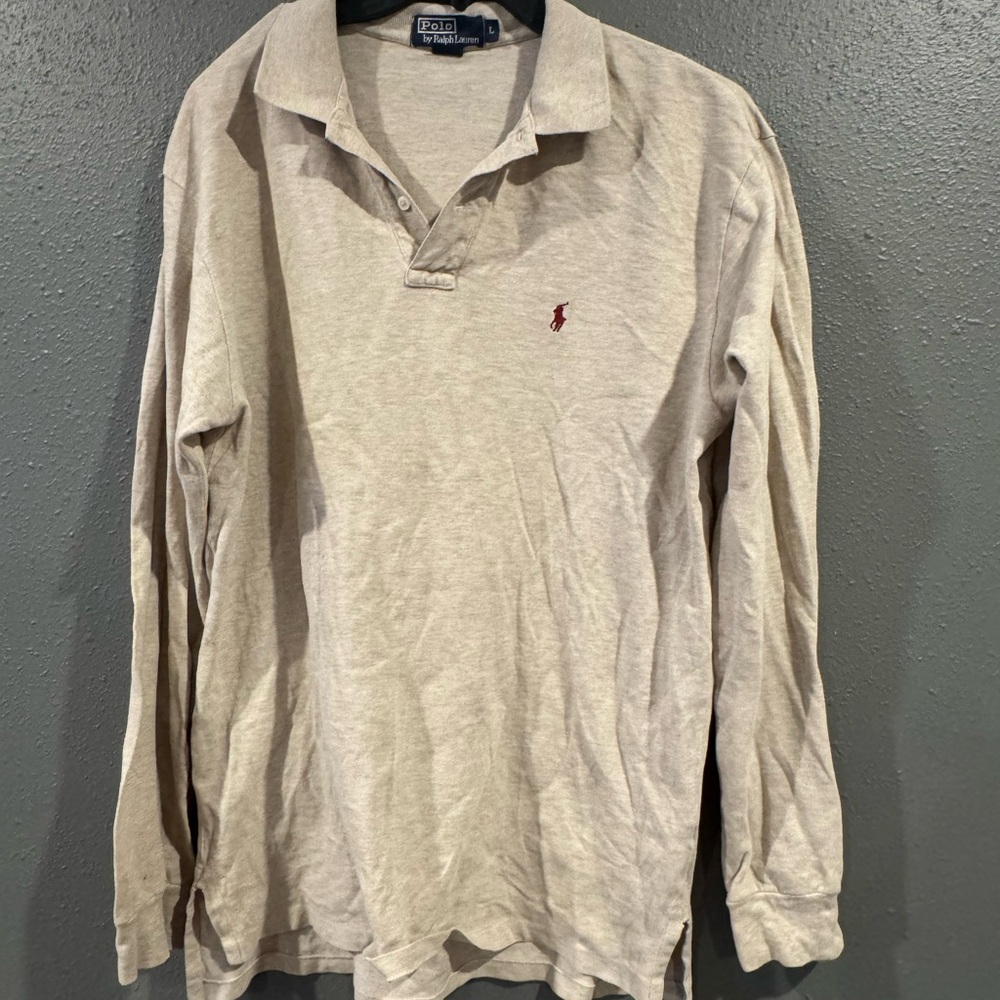 Ralph Lauren Men's Heather Cream Long Sleeve Polo Shirt